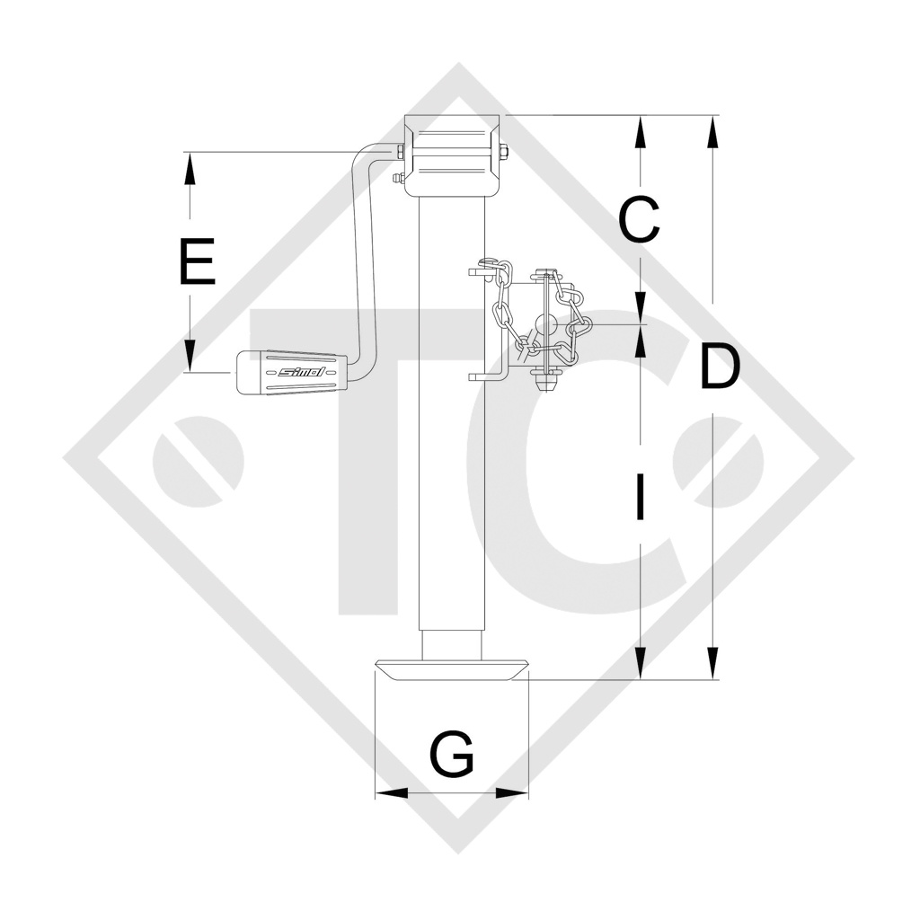 Steday leg certified ø60mm round, reductions gears, double speed, type QLT 3153W, for agricultural machines and trailers, machines for building industry, implements for road maintenance and snow