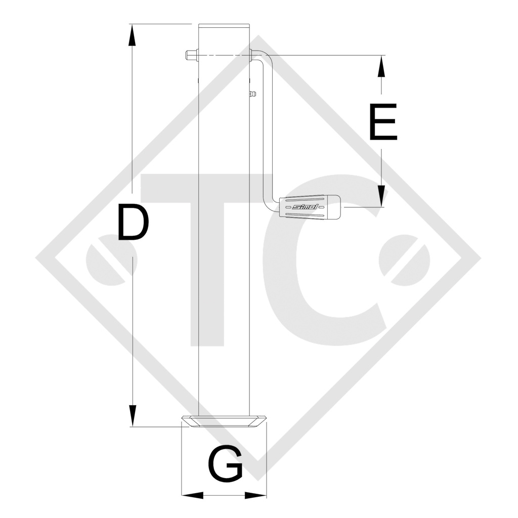 Piedino di stazionamento □70mm quadro, manovella in alto, due velocità, tipo DG 600W, per macchine e rimorchi agricoli, macchine per l’edilizia, per la manutenzione stradale e l’innevamento