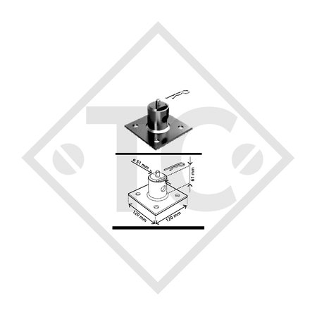 Anschlussflansch 120x120x61mm, ø51mm, mit Splint Typ LT/ST 0151A