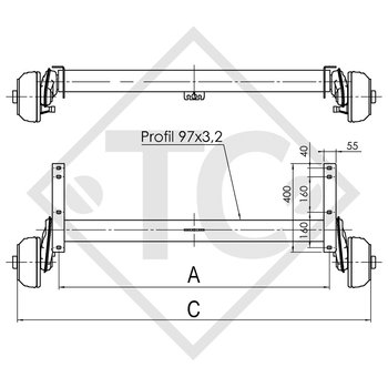 Essieu EURO Compact 1000kg freiné type d'essieu B 1000-3