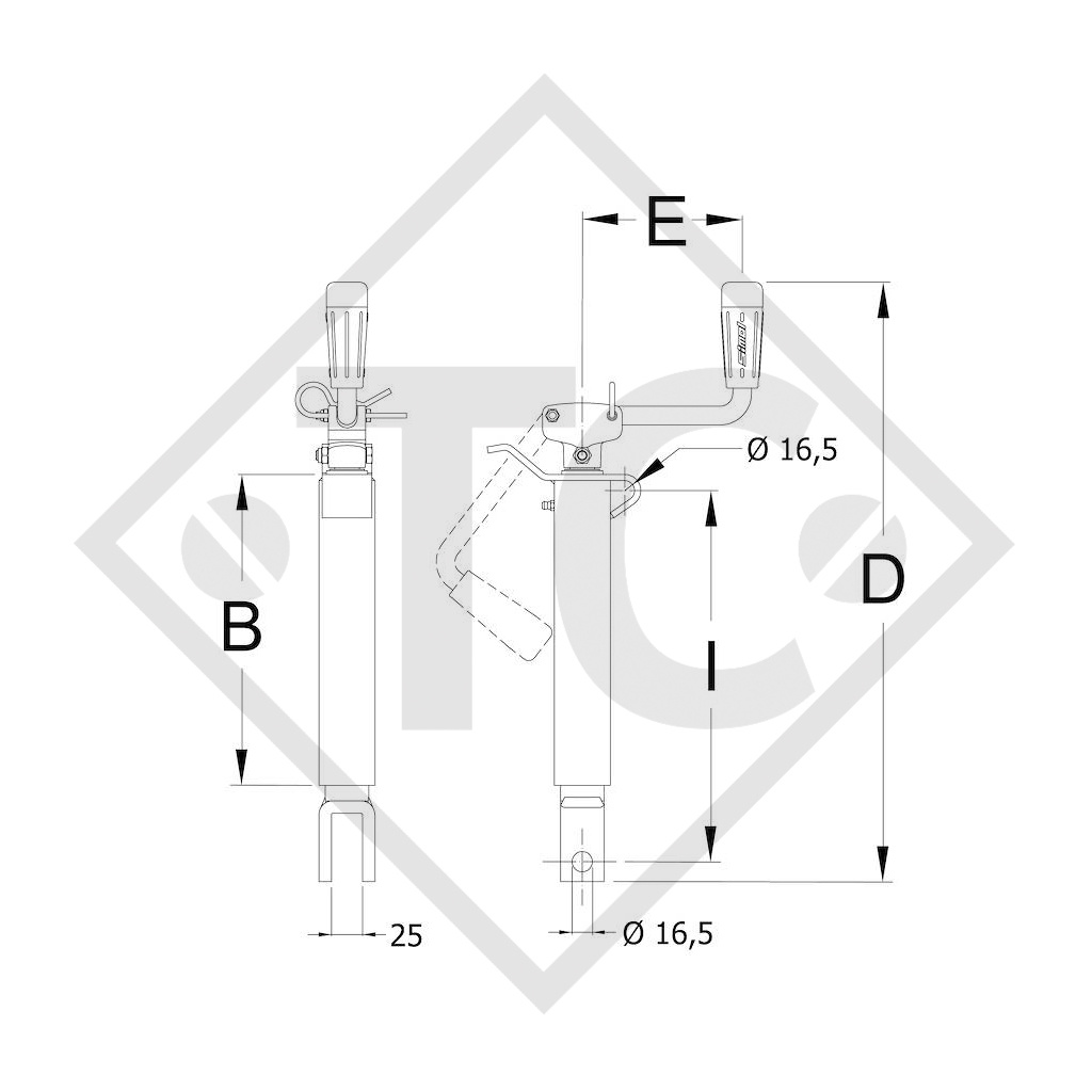 Spindelwinde □45mm vierkant für Höhenverstellung der Zugdeichsel, Typ P 521S/34, für landwirtschaftliche Maschinen und Anhänger, Maschinen für Bauindustrie, Straßeninstandsetzung- und Schneeräumungsmaschinen