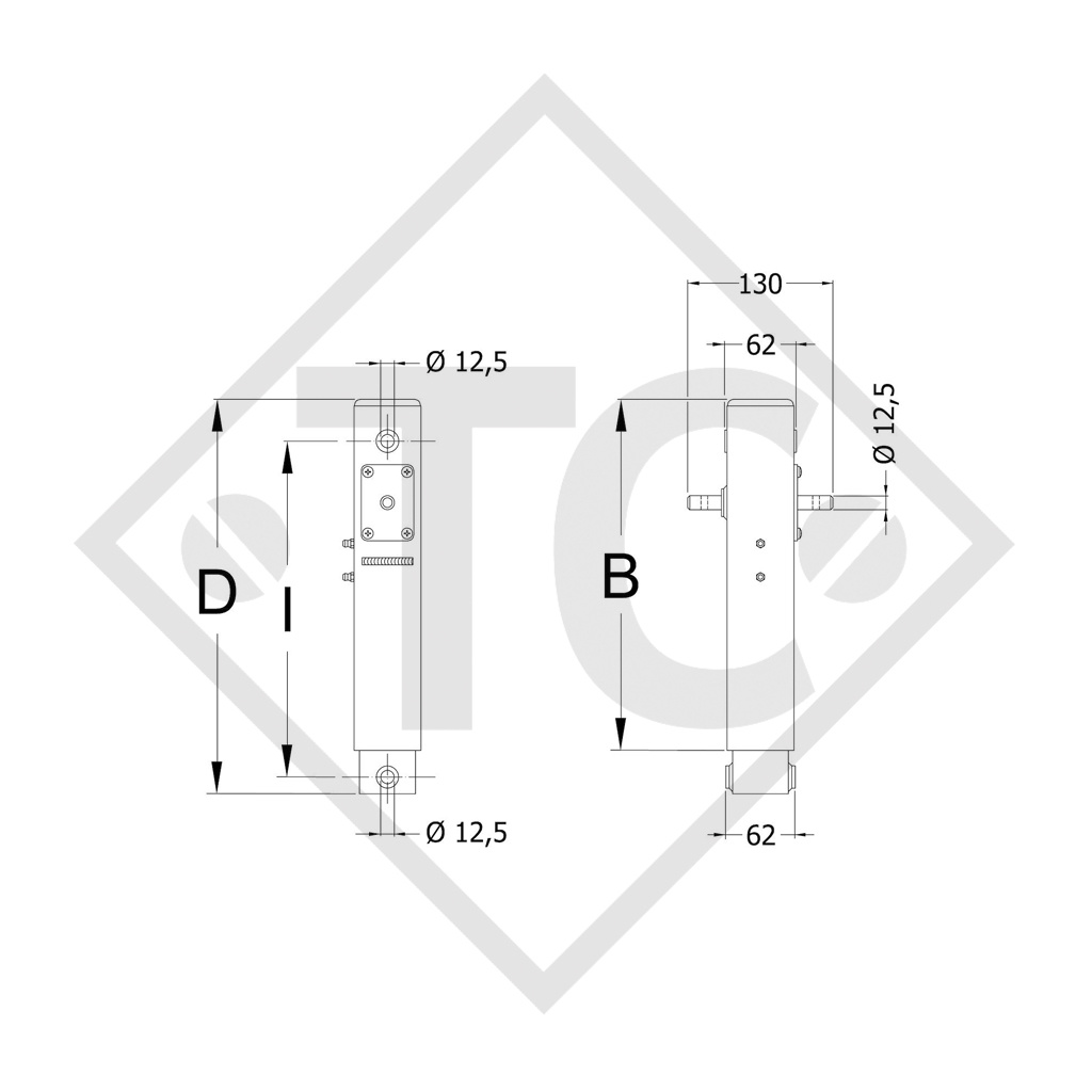 Torno de husillo □60mm cuadrado, para el ajuste de altura de la lanza de tracción, tipo DT 470/3 - Cantidad mínima de pedido 50 uds