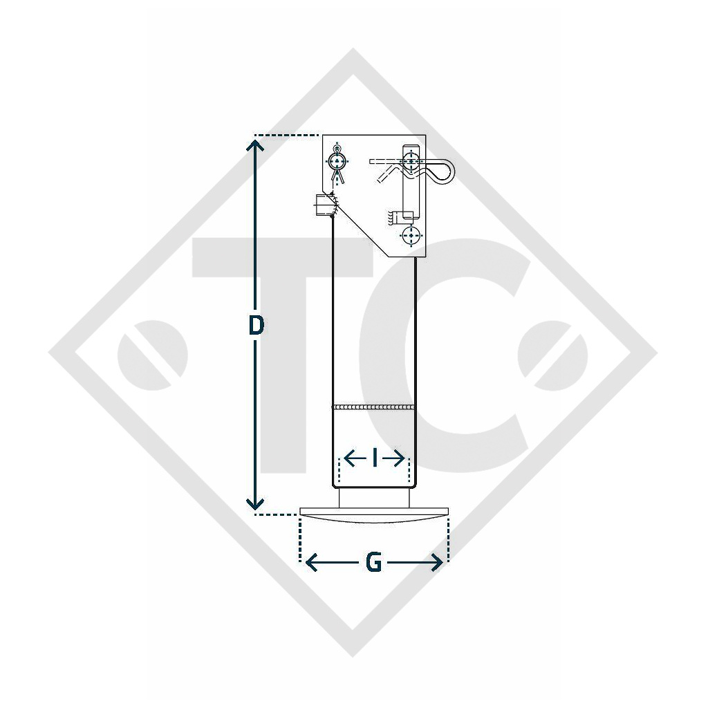 Hydraulic steday leg ø100mm round, folding, single acting, with spring return type DH 713, for agricultural machines and trailers, machines for building industry, implements for road maintenance and snow