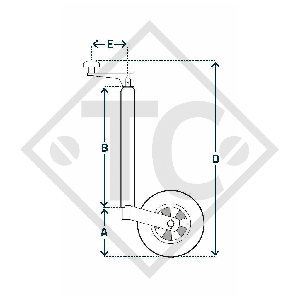 Rueda jockey ø42mm redondo, tipo FC 239 con llanta plástico, para caravanas, remolques de automóviles, máquinas para la construcción y sistemas de atraque de aviones