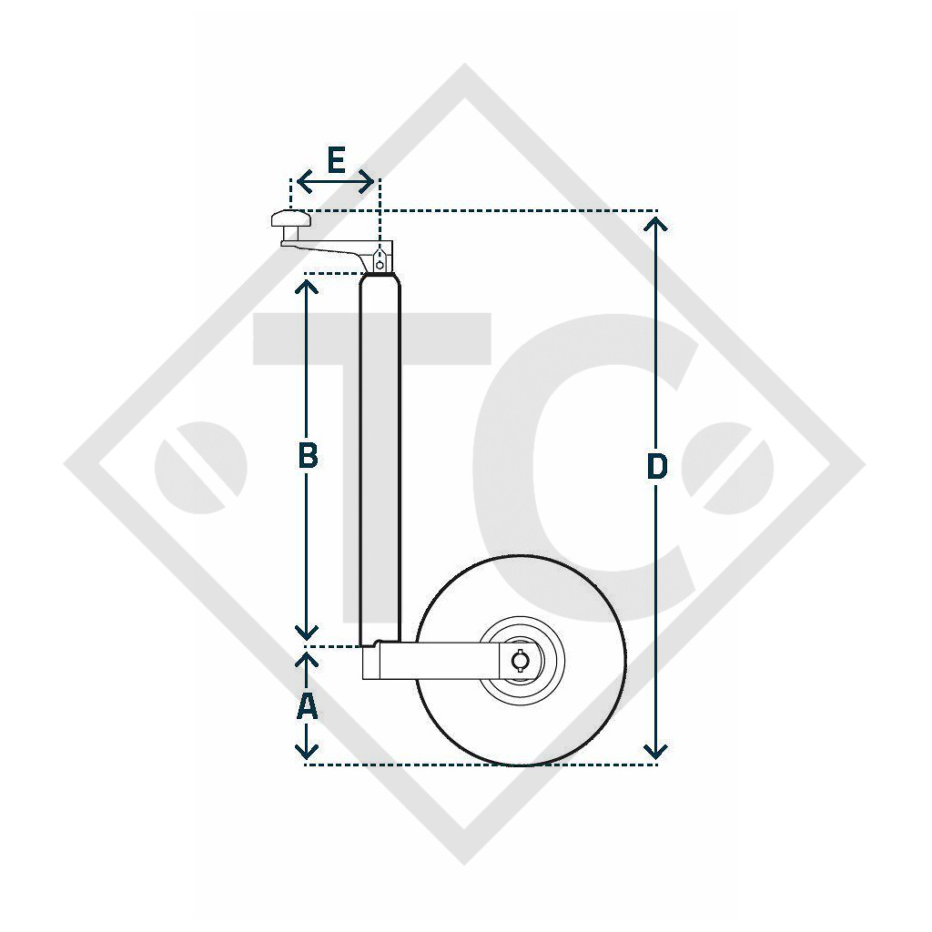 Ruotino d'appoggio ø48mm tondo, tipo FC 243S con cerchione acciaio, per caravan, rimorchi auto, macchine per l'edilizia e aircraft docking systems