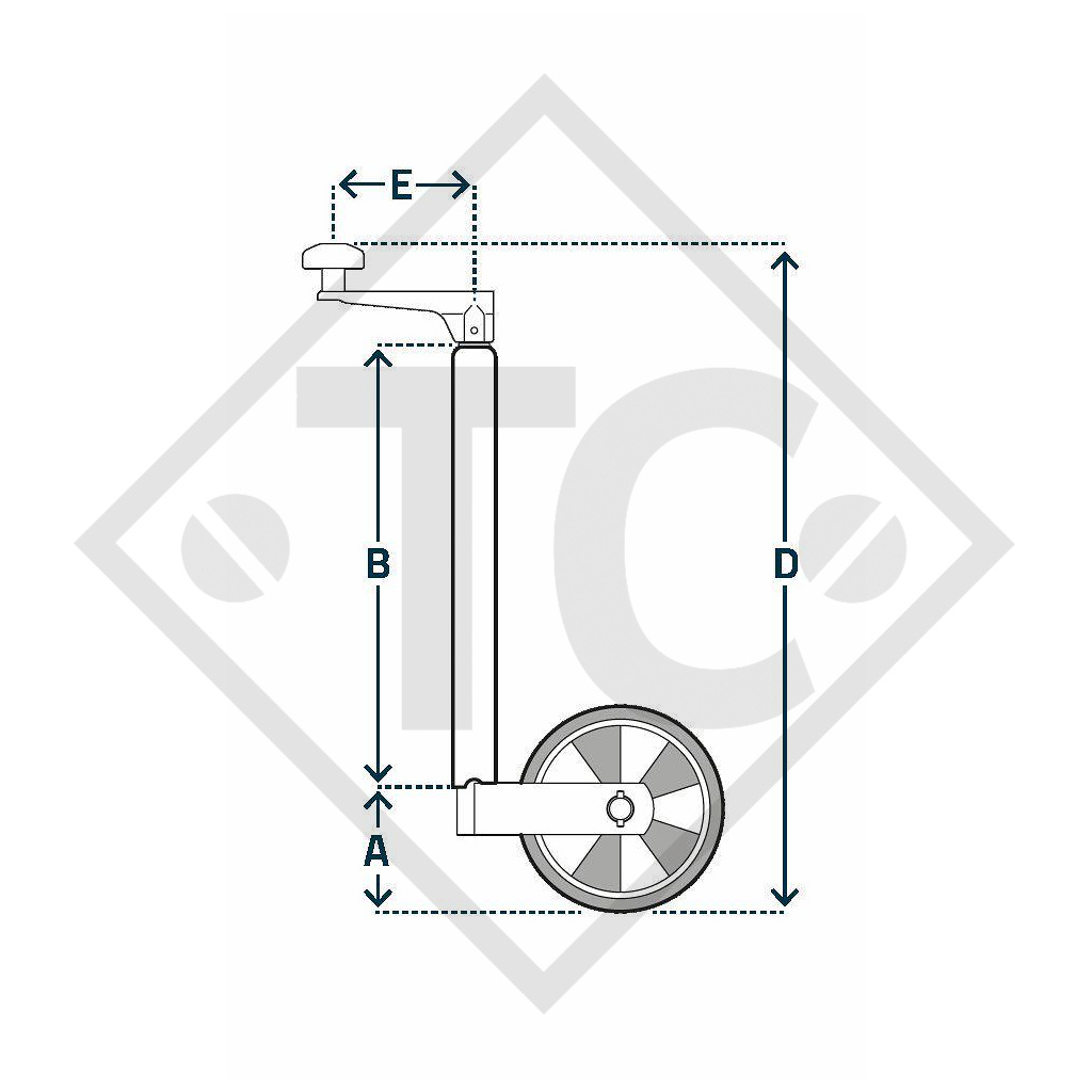 Roue jockey ø48mm rond, type FC 242/3 avec jante plastique, pour caravanes, remorques-auto, machines pour l'industrie du bâtiment, docks et escabeaux pour avion