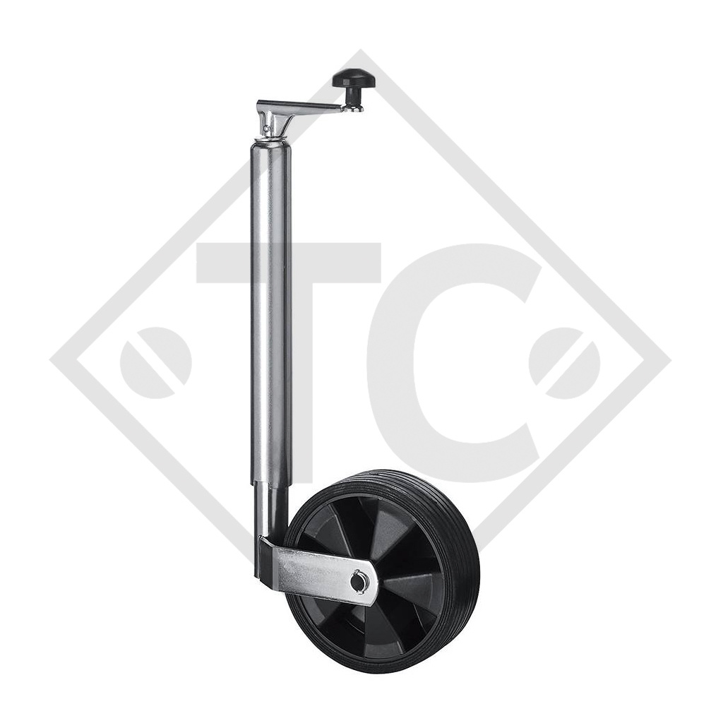 Ruotino d'appoggio ø48mm tondo, tipo FC 242/3 con cerchione plastica, per caravan, rimorchi auto, macchine per l'edilizia e aircraft docking systems