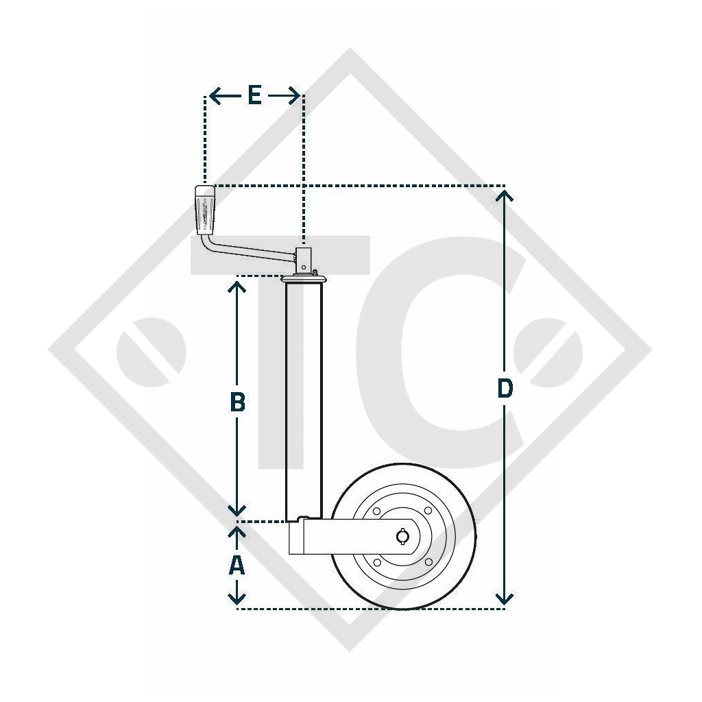 Rueda jockey ø60mm redondo, tipo FC 260 con llanta acero, para caravanas, remolques de automóviles, máquinas para la construcción y sistemas de atraque de aviones