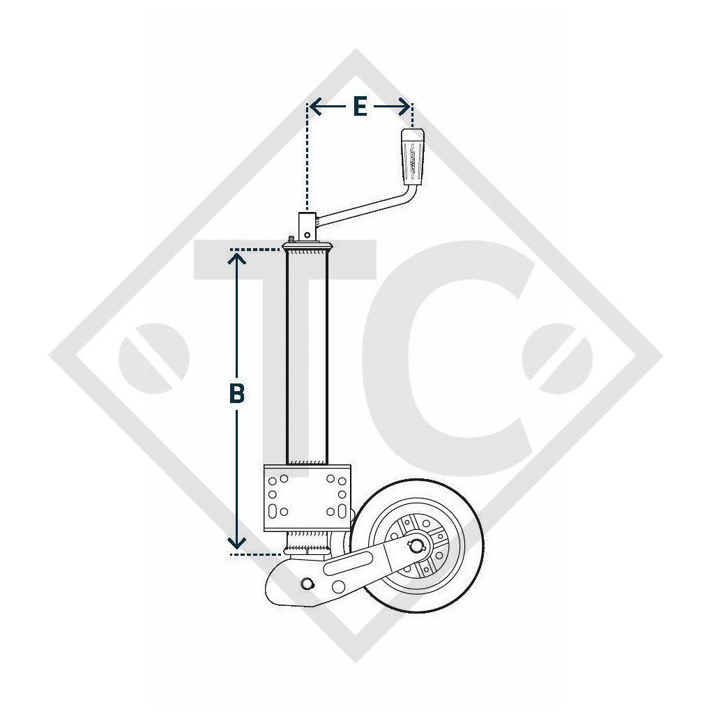 Ruotino d'appoggio ø60mm tondo, tipo AC 296S con cerchione acciaio, per caravan, rimorchi auto, macchine per l'edilizia e aircraft docking systems