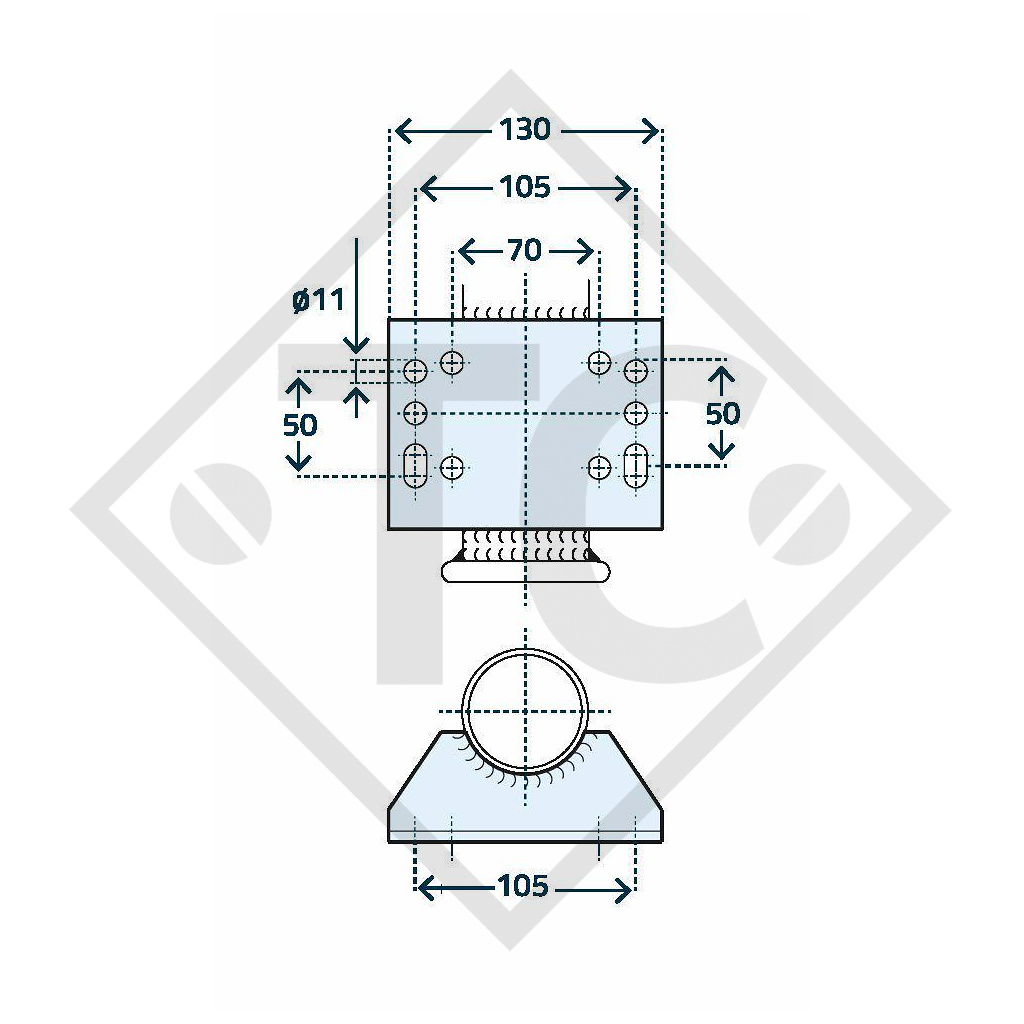 Ruotino d'appoggio ø60mm tondo, tipo AC 297S con cerchione acciaio, per caravan, rimorchi auto, macchine per l'edilizia e aircraft docking systems