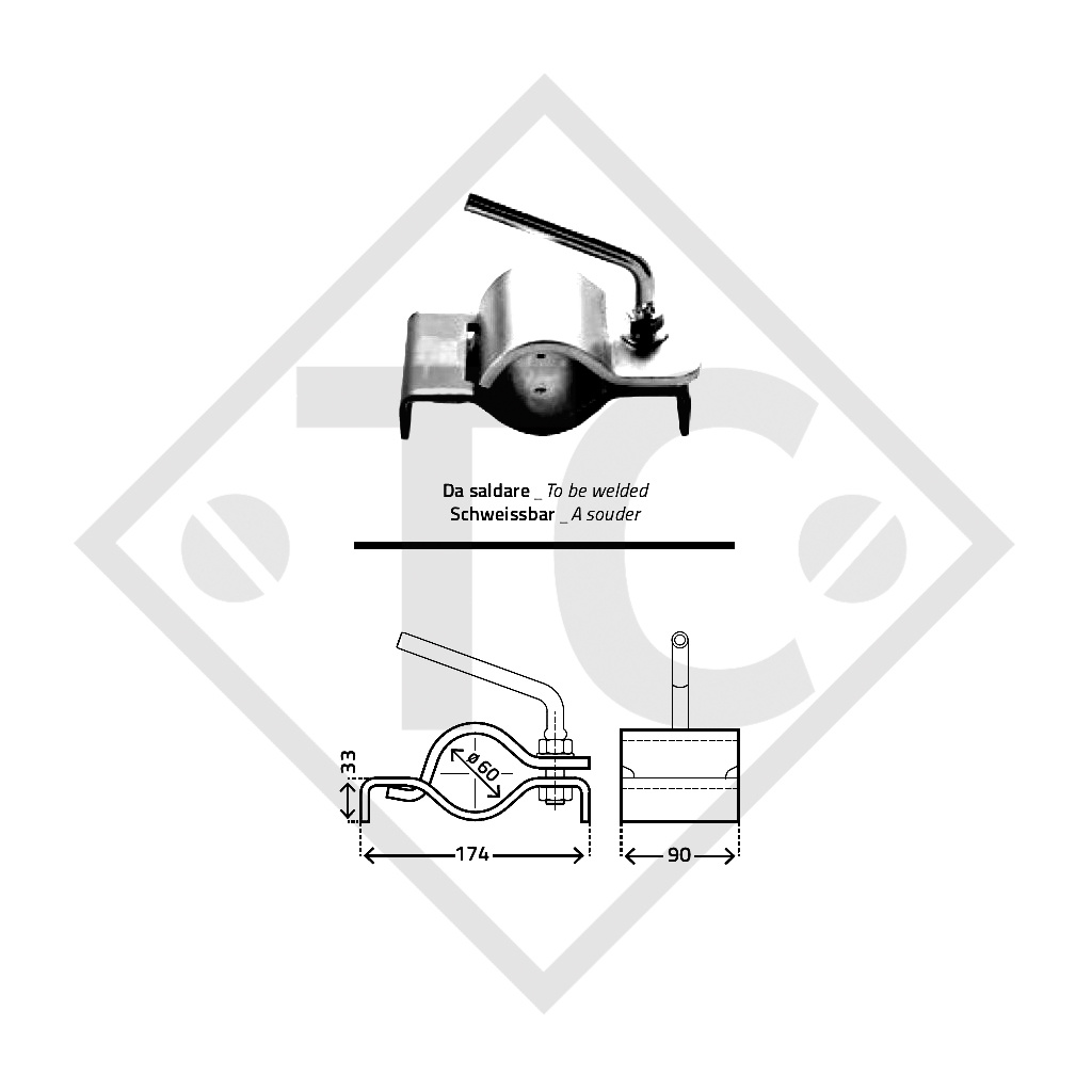 Supporto ruotino tipo MR 1060 per piedino di stazionamento ø60mm tondo zincato