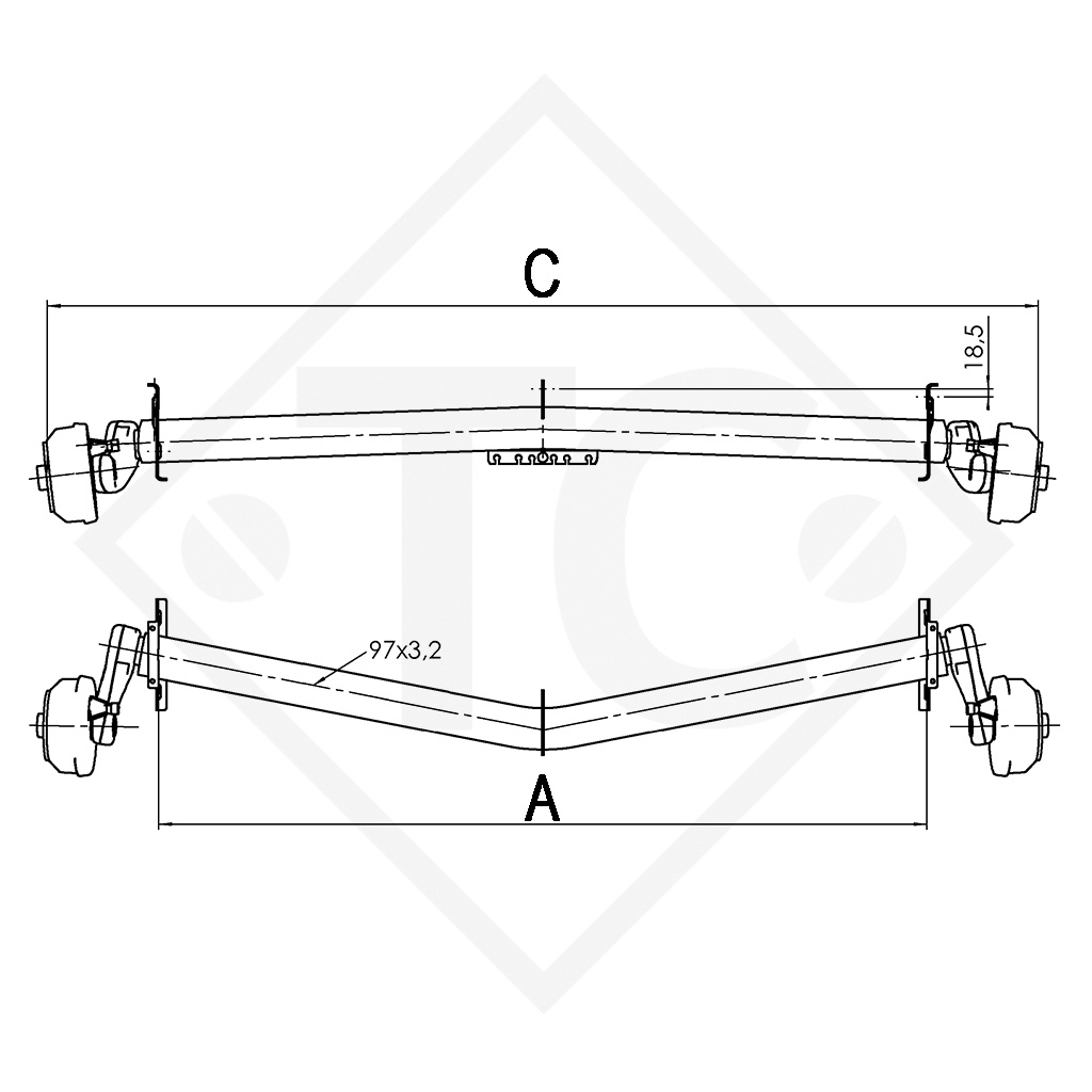 Achse gebremst 1000kg EURO1 Achstyp Delta SI-N 10 FENDT 620