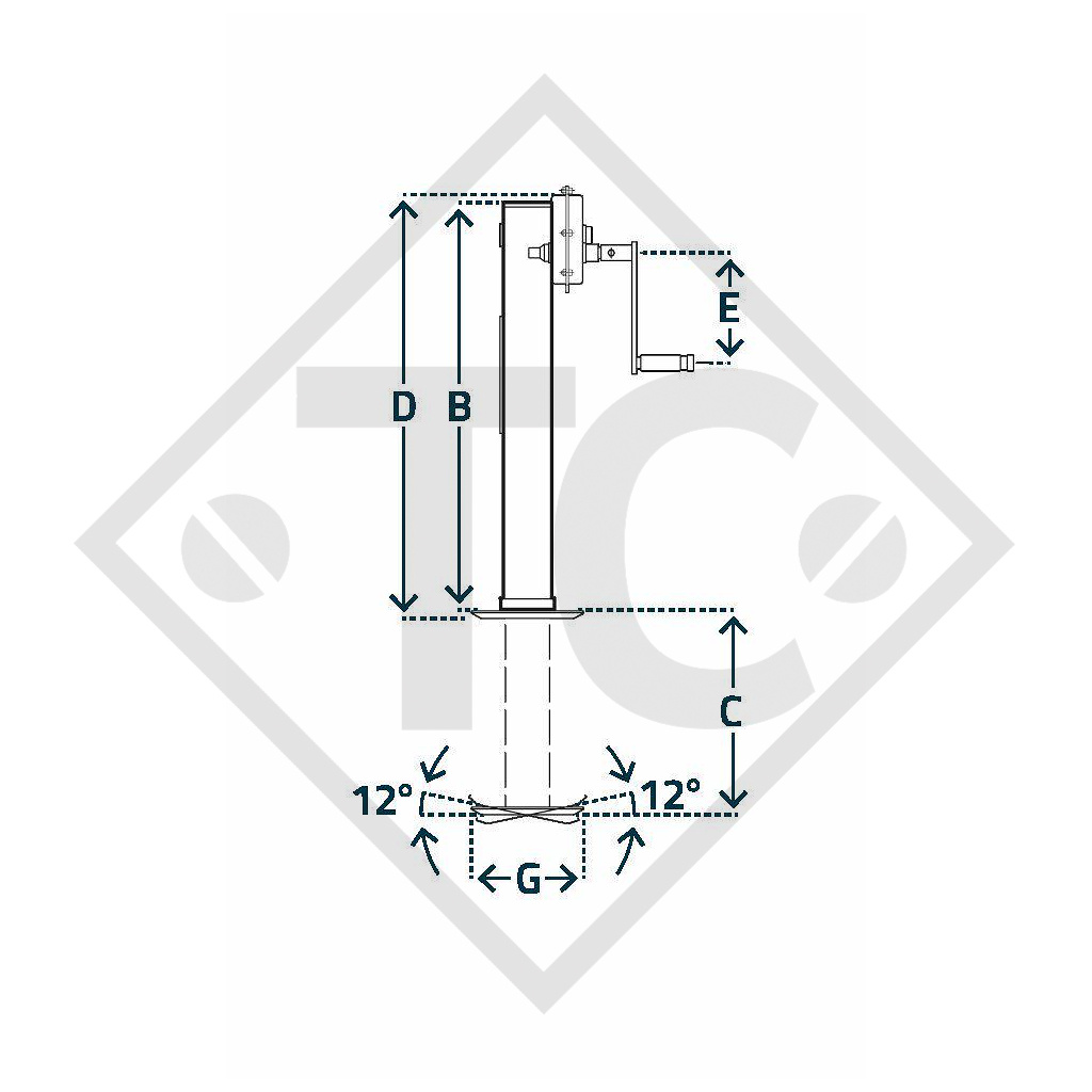 Sollevatori □110mm quadro, due velocità, tipo KRA 1200FL, per rimorchio tandem