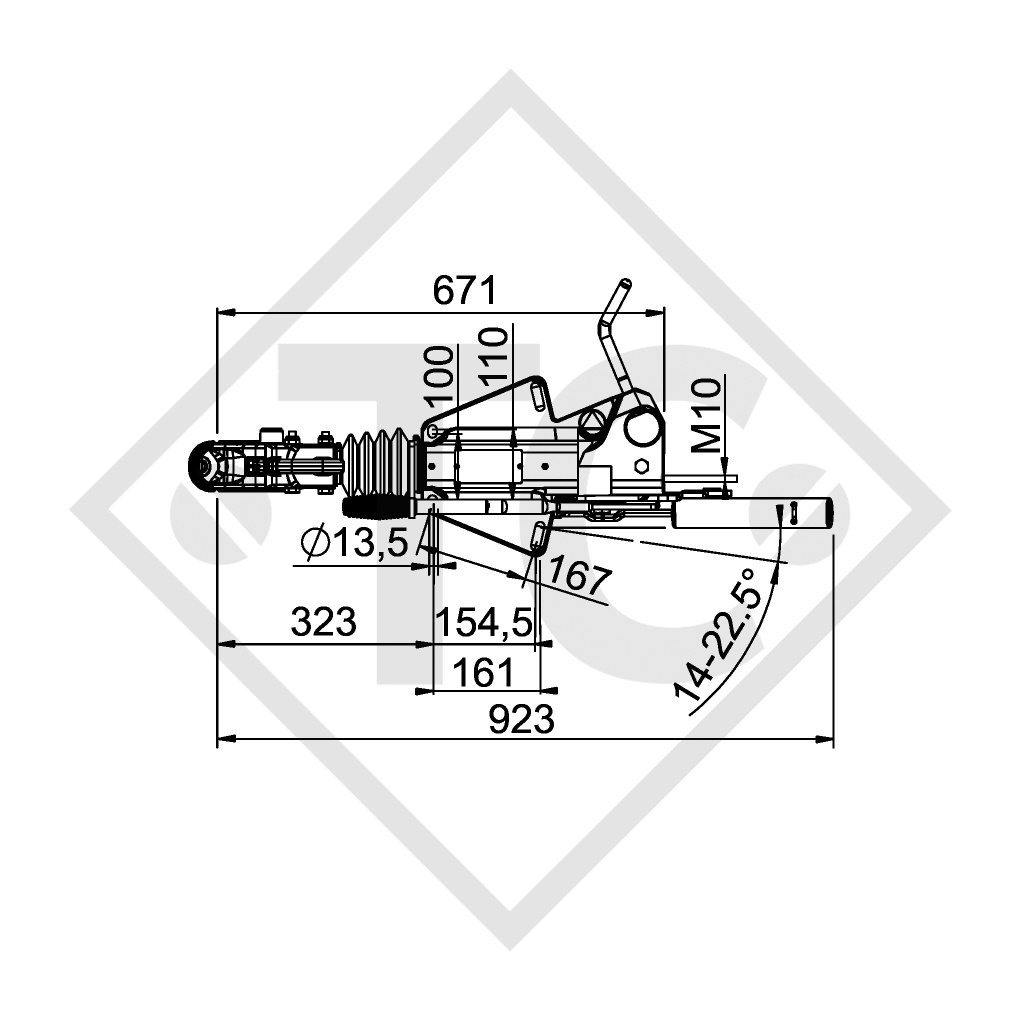 Commande de freinage avec semelle en V type EH14, 700 à 1400kg