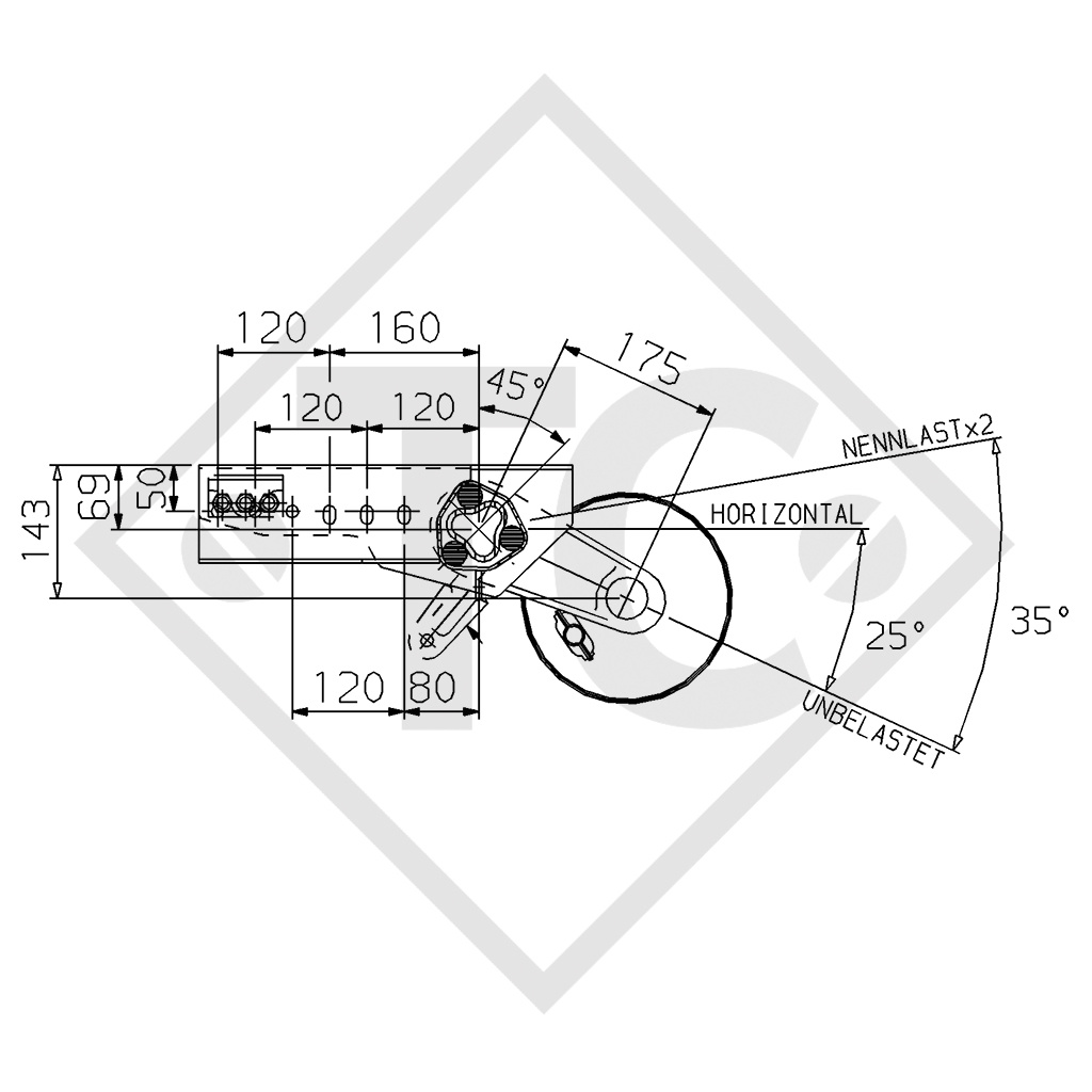 Braked axle 1000kg EURO PLUS axle type B 1000-3, Hymer Eriba