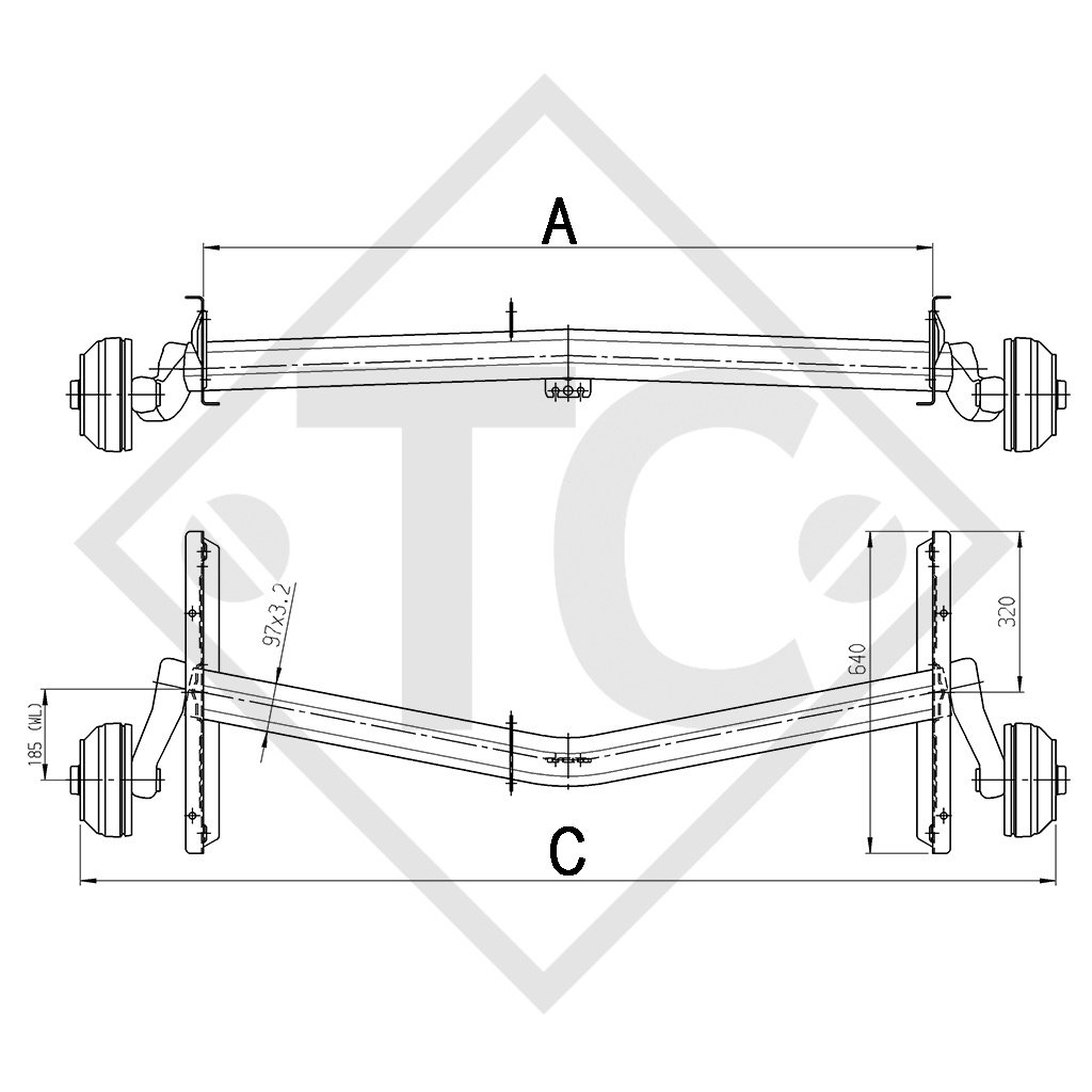 Essieu EURO Plus 1360kg freiné type d'essieu DELTA SIN 12-3 - Bürstner