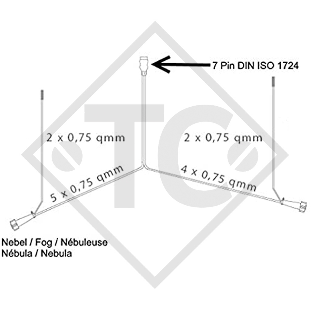 Connection cable 7-pin bayonet, main cable 5.0m, with 2 DC extensions