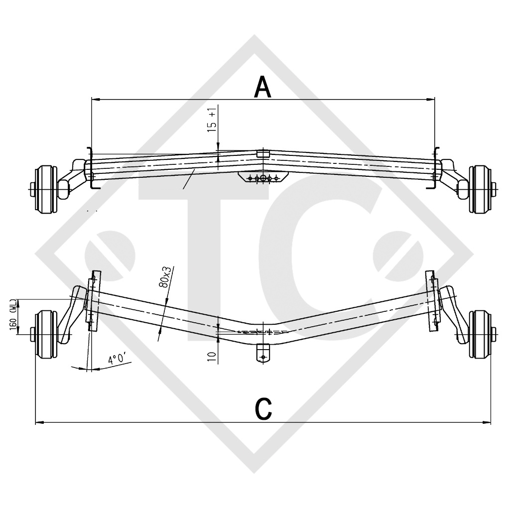 Braked axle 900kg EURO 1 Plus axle type Delta SI-850-5, Dethleffs