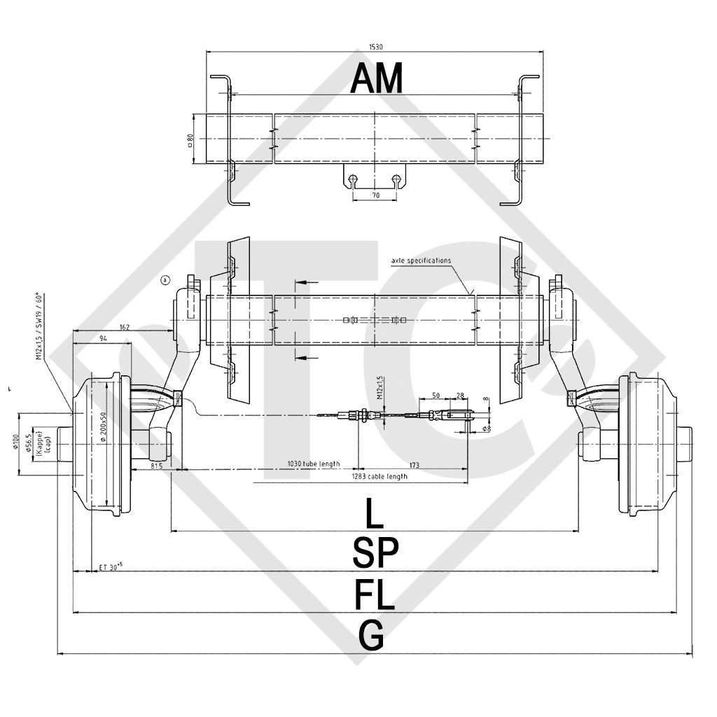 Achse gebremst SWING 1350kg Achstyp CB 1354, 46.25.379.185