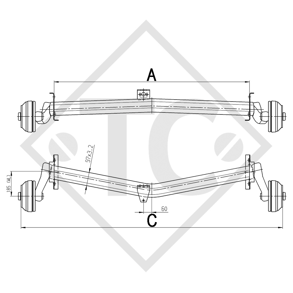 Essieu EURO Plus 1300kg freiné type d'essieu DELTA SI-N 12