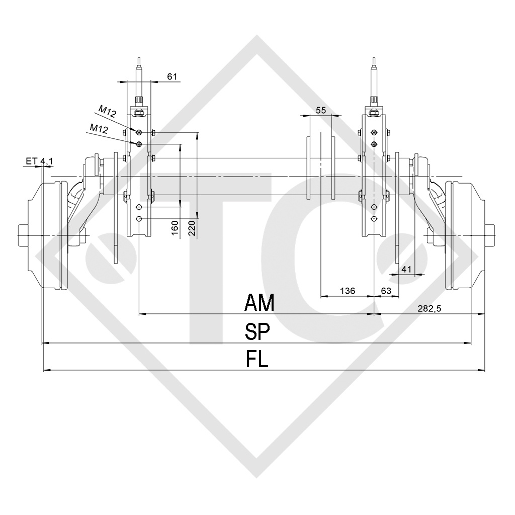 Achse gebremst absenkbar 1800kg Achstyp CB 1805, 46.31.368.063