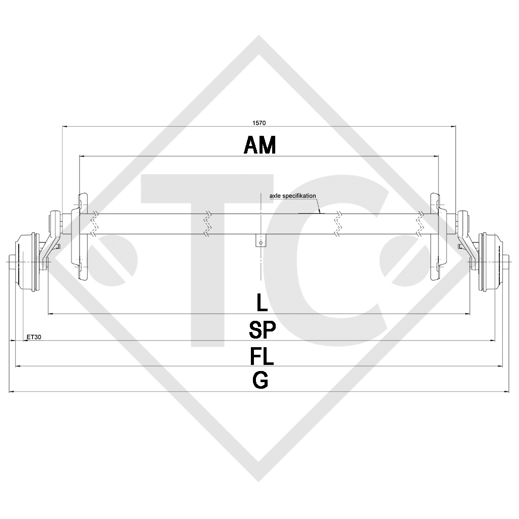 Essieu SWING 1350kg freiné type d'essieu CB 1355, 46.24.379.135