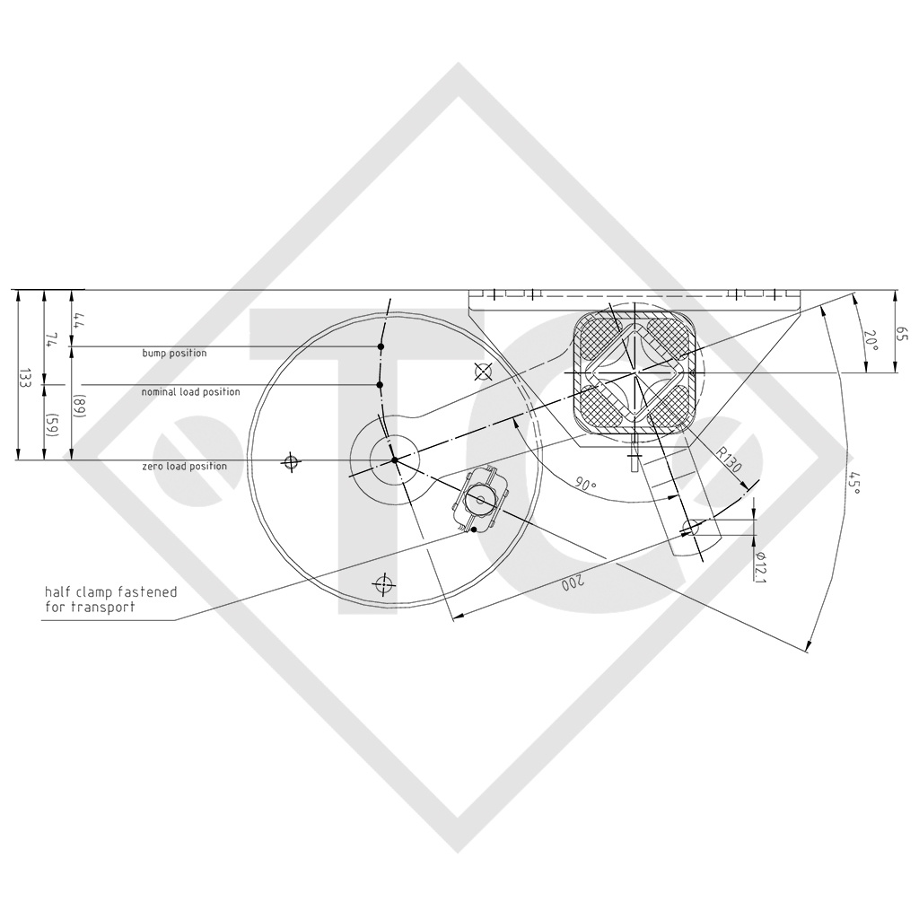 Essieu SWING 1500kg freiné type d'essieu CB 1505, 46.27.379.065, 46.27.379.075