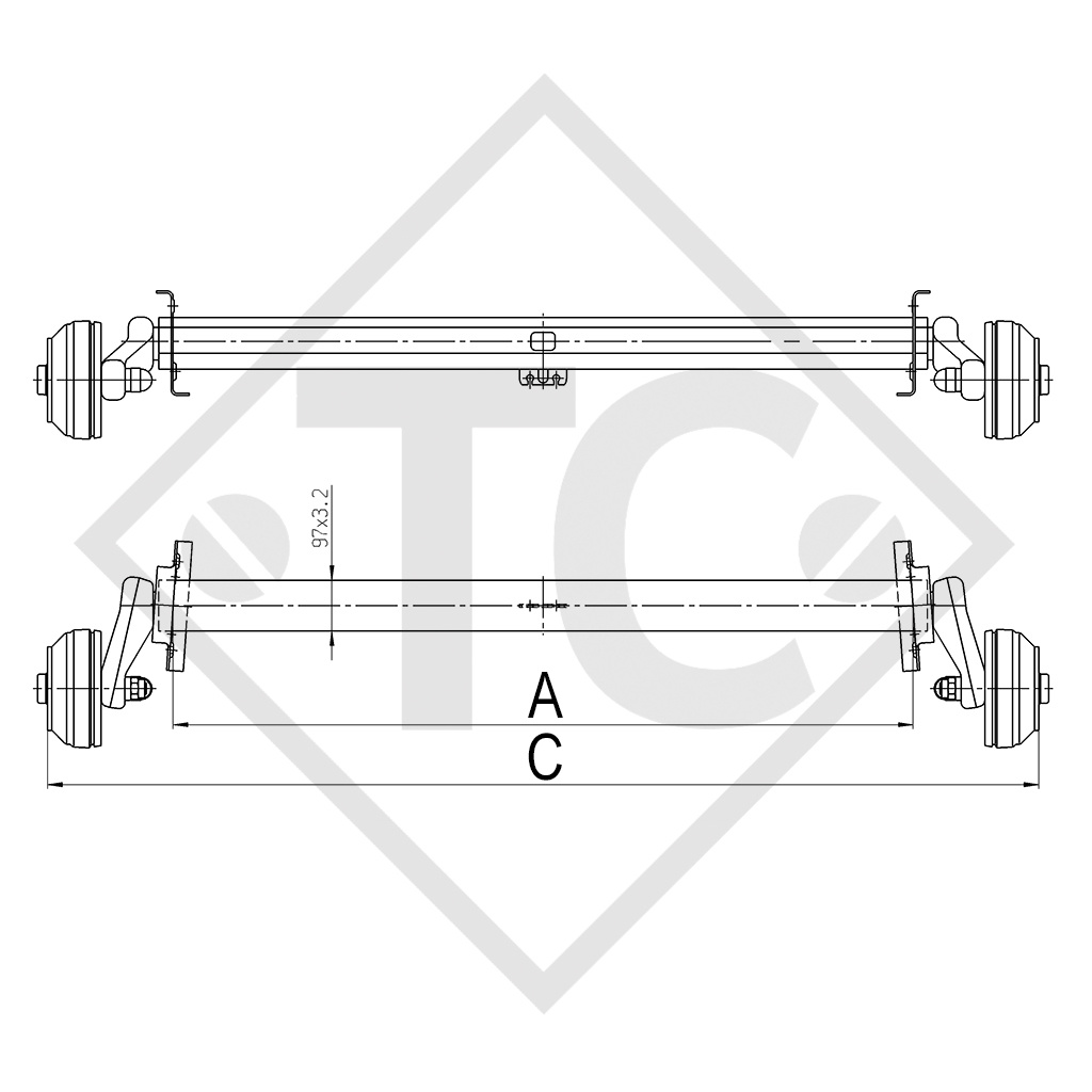 Braked axle 1100kg EURO axle type B 1000-5, Bürstner