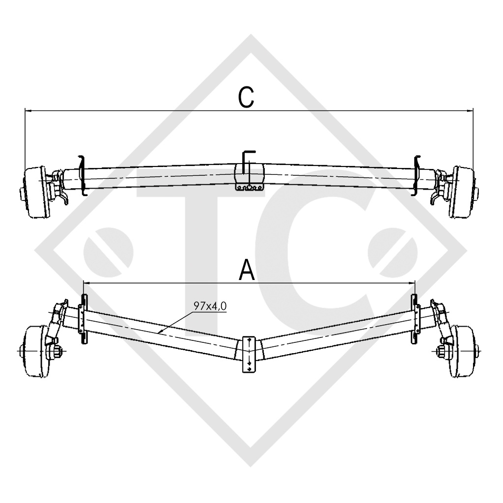 Braked axle 1700kg EURO 1 axle type DELTA SIN 14-3, BÜRSTNER Averso Top