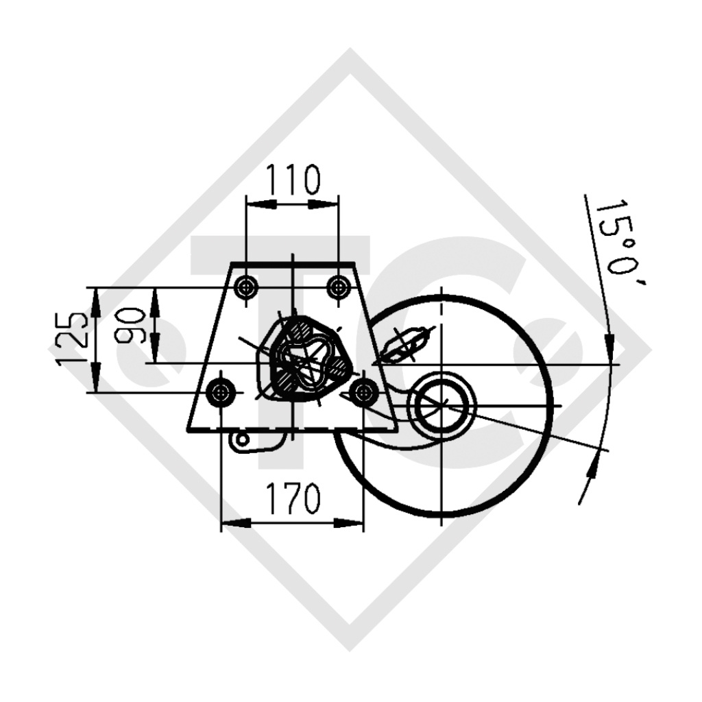 Braked axle 1600kg EURO Plus axle type DELTA SI-N 14-2, Fendt