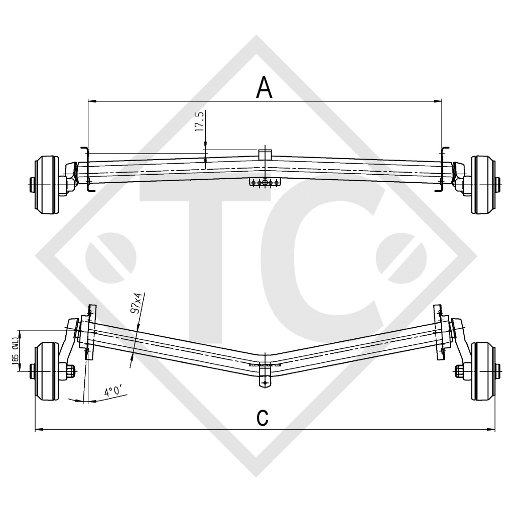Braked axle 1600kg EURO Plus axle type DELTA SI-N 14-2, Fendt