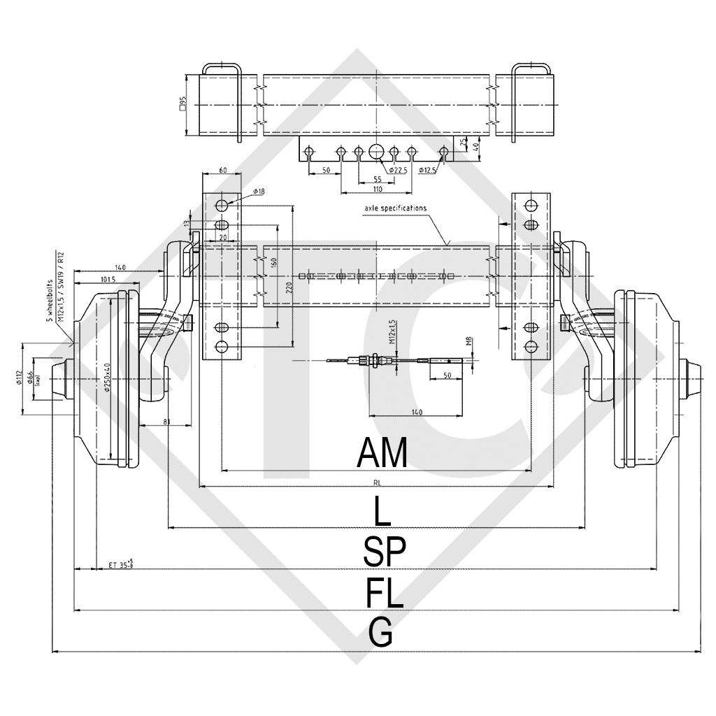 Assale frenato SWING 1800kg tipo di assale CB 1805, 46.32.368.344