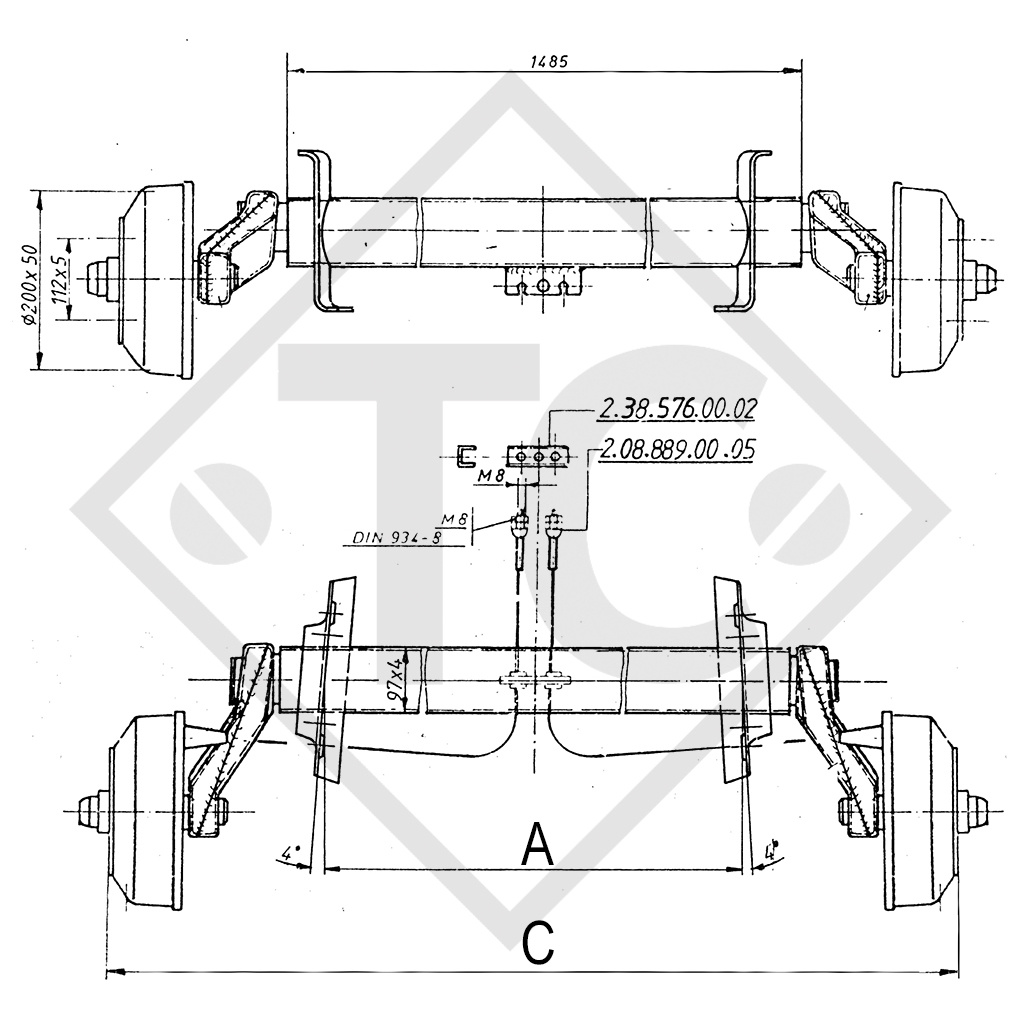 Essieu EURO1 1300kg freiné type d'essieu B 1200-5, Bürstner