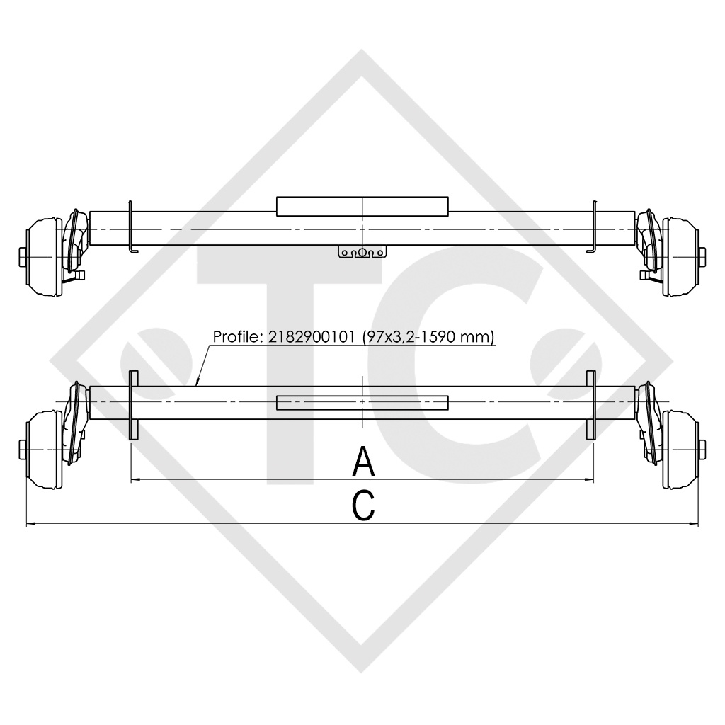 Braked axle 900kg EURO Compact axle type B 1000-1