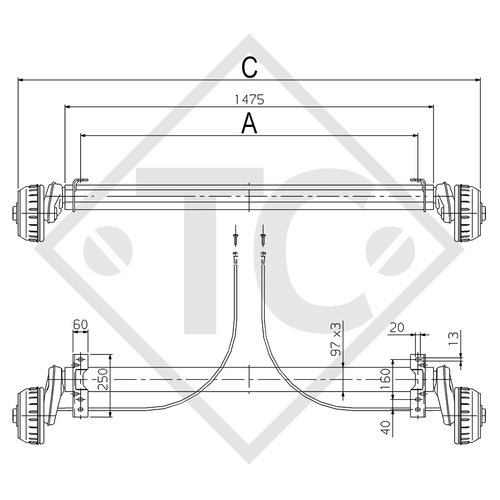 Assale frenato 1350kg COMPACT tipo di assale B 1200-6, Lider