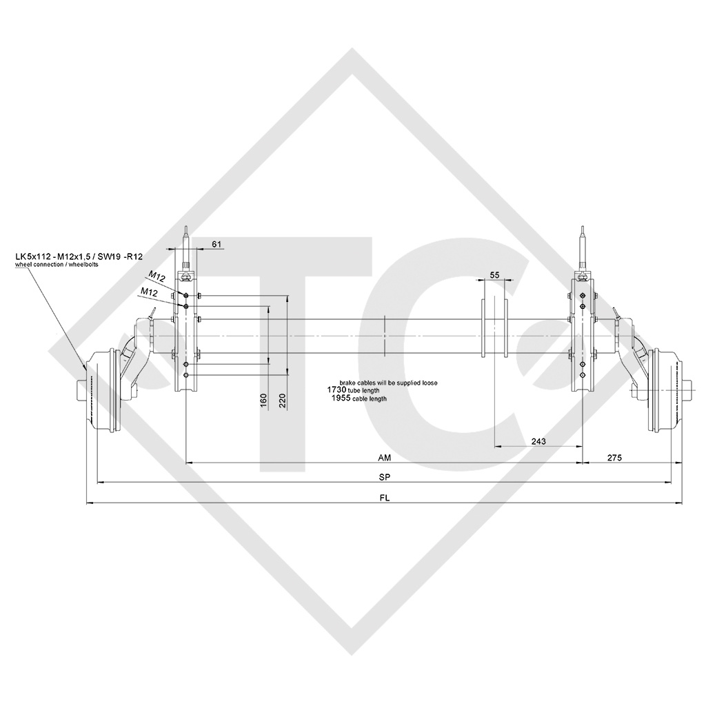 Braked axle SWING 1500kg axle type CB 1505, 46.27.379.776