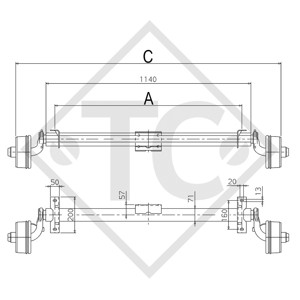 Braked axle 750kg axle type B 700-5