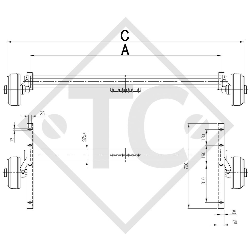 Assale frenato 1600kg EURO Plus tipo di assale B 1600-1, Sigg