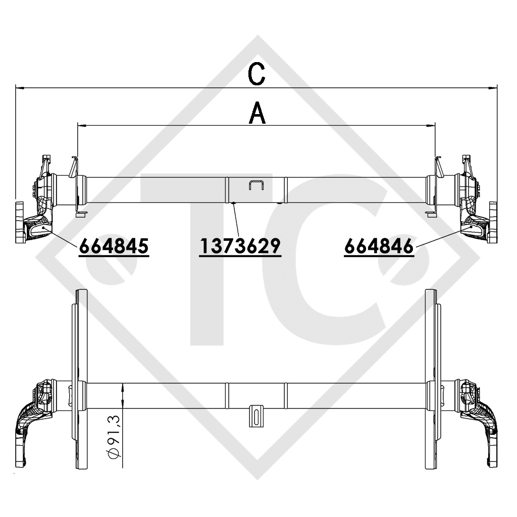 Axle 2100kg Peugeot axle type CA6 2100TR2