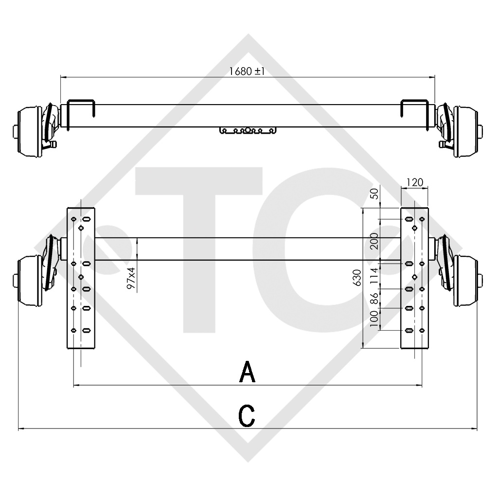 Assale frenato 1500kg COMPACT tipo di assale B 1600-3