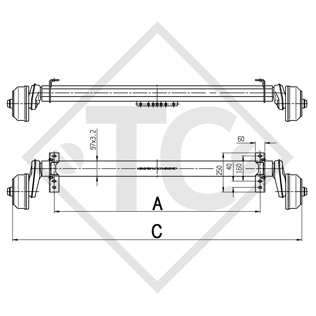 Eje con freno 1300kg EURO Compact tipo de eje B 1200-5