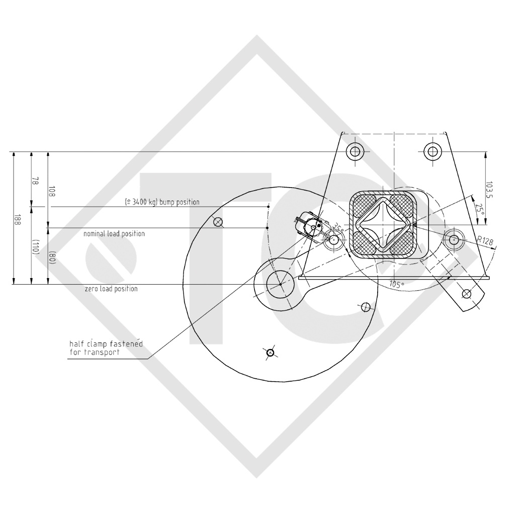 Braked axle SWING V-TEC 1700kg axle type SCB 1605, 46.29.368.911, 4013664