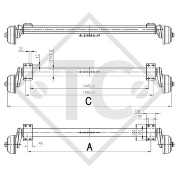 Essieu EURO Compact 1300kg freiné type d'essieu B 1200-5, Ohlmeier