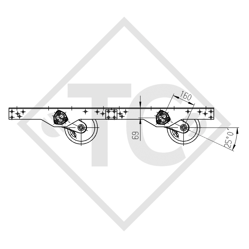 Braked tandem axle unit 2500kg EURO COMPACT axle type 2xB 1200-5, HUMBAUR