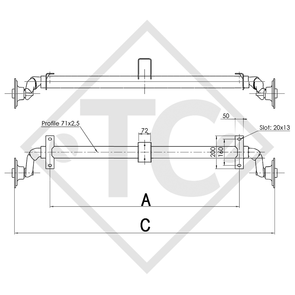 Assale sfrenato 750kg PLUS OPTIMA tipo di assale 700-5 con staffa e supporto alta