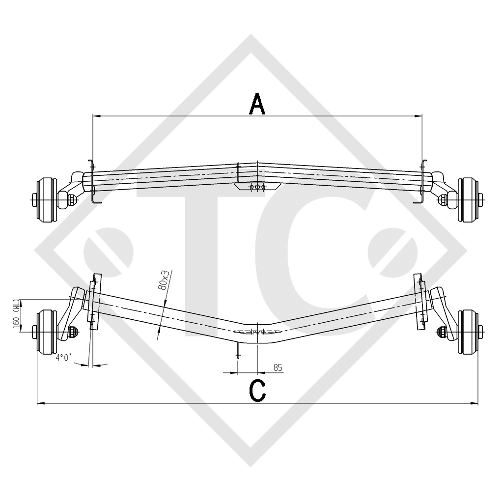 Achse gebremst 1000kg EURO Plus Achstyp Delta SI-850-10, BURSTNER Wohnwagen