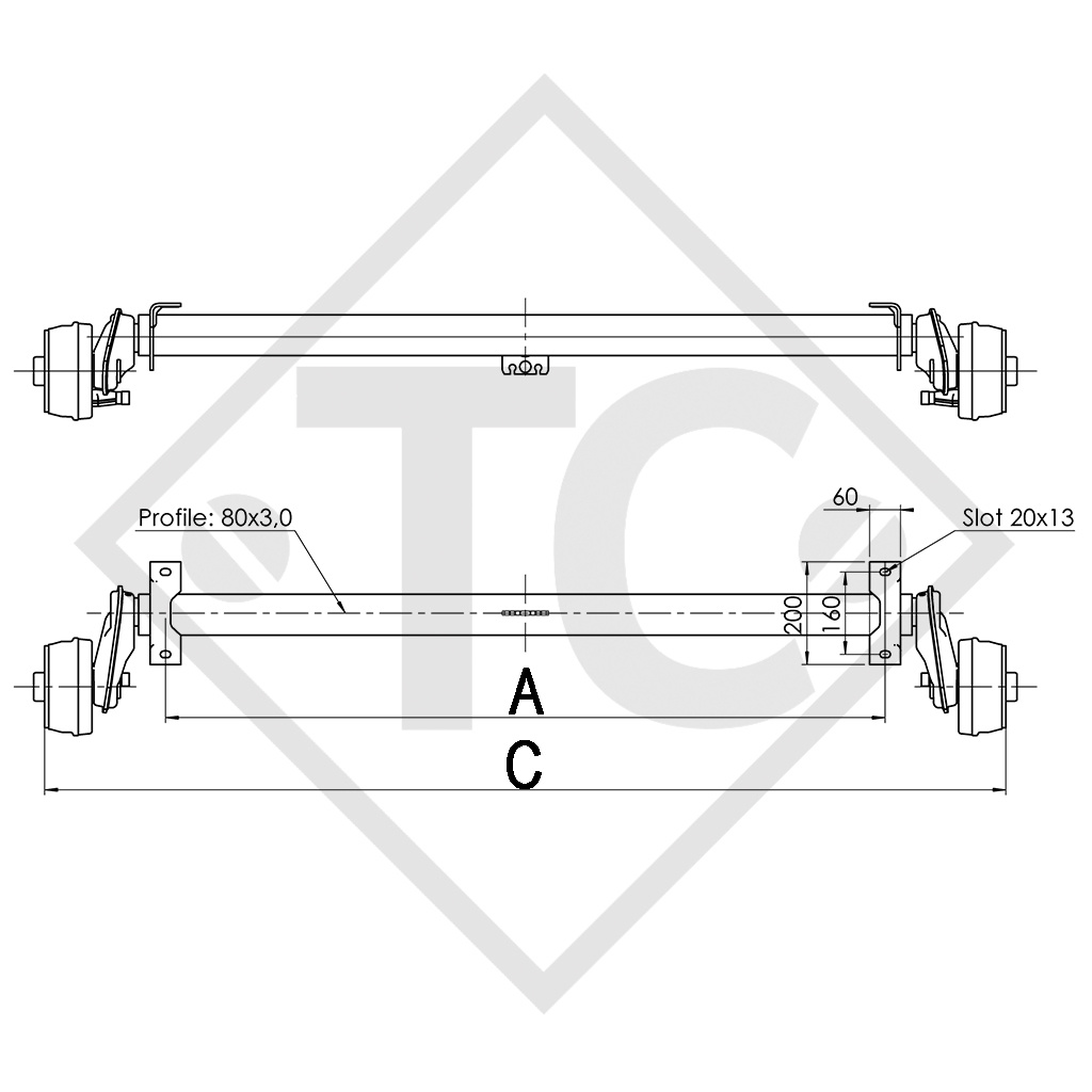 Achse gebremst 900kg EURO COMPACT Achstyp B 850-5, Sun Way S03163L