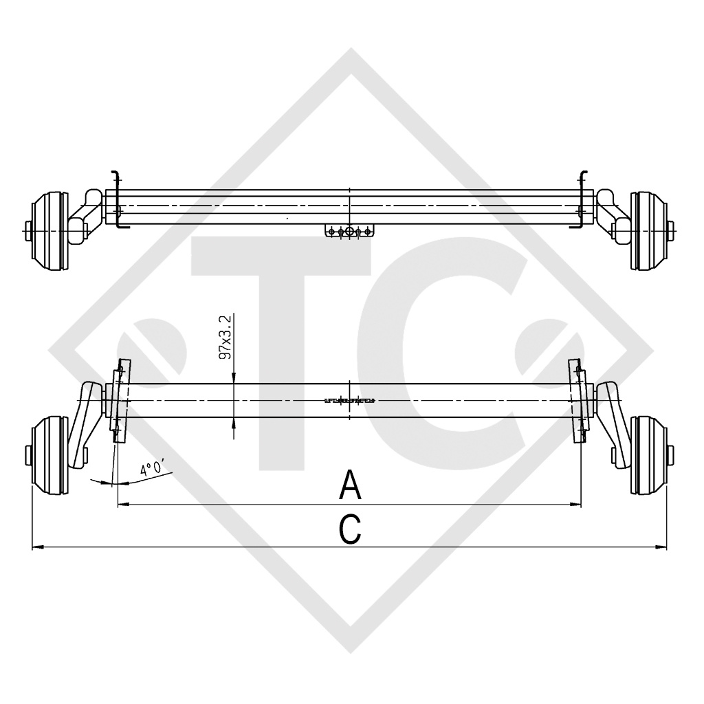 Essieu EURO Plus 1000kg freiné type d'essieu B 1000-3, Knaus