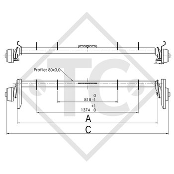 Achse gebremst 1000kg EURO COMPACT Achstyp B 850-10, Anssems