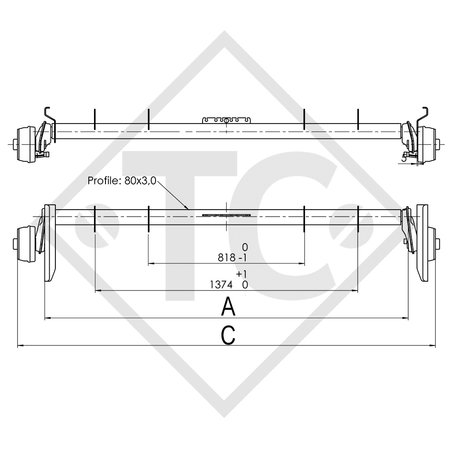 Assale frenato 1000kg EURO COMPACT tipo di assale B 850-10, Anssems